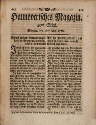 Hannoverisches Magazin (Hannoversche Anzeigen) Montag 18. Mai 1778