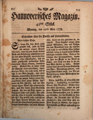 Hannoverisches Magazin (Hannoversche Anzeigen) Montag 25. Mai 1778