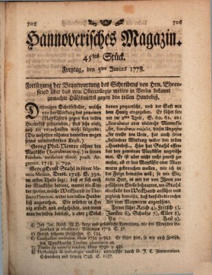 Hannoverisches Magazin (Hannoversche Anzeigen) Freitag 5. Juni 1778