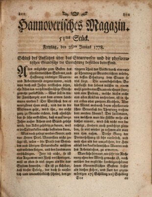 Hannoverisches Magazin (Hannoversche Anzeigen) Freitag 26. Juni 1778