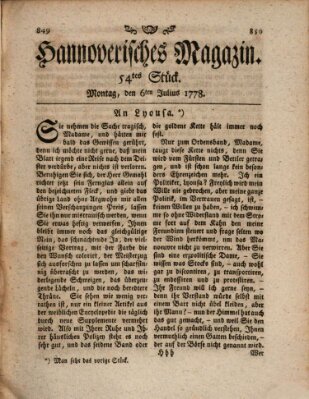 Hannoverisches Magazin (Hannoversche Anzeigen) Montag 6. Juli 1778