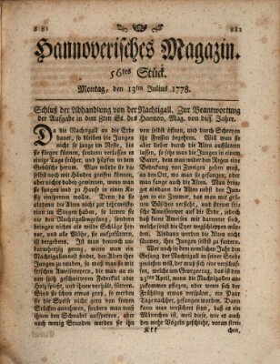 Hannoverisches Magazin (Hannoversche Anzeigen) Montag 13. Juli 1778