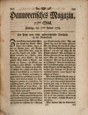 Hannoverisches Magazin (Hannoversche Anzeigen) Freitag 17. Juli 1778