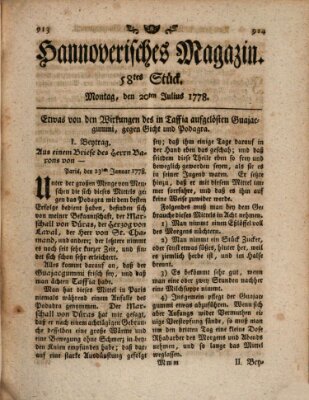 Hannoverisches Magazin (Hannoversche Anzeigen) Montag 20. Juli 1778