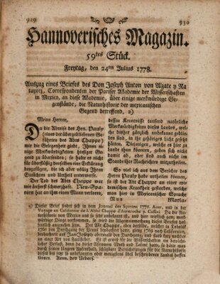 Hannoverisches Magazin (Hannoversche Anzeigen) Freitag 24. Juli 1778