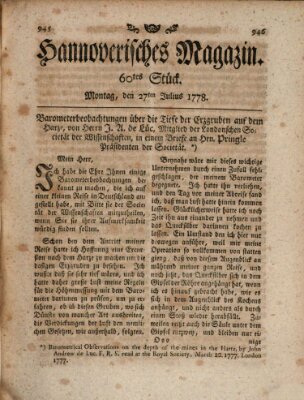 Hannoverisches Magazin (Hannoversche Anzeigen) Montag 27. Juli 1778