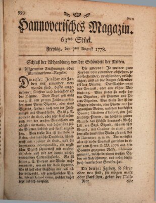 Hannoverisches Magazin (Hannoversche Anzeigen) Freitag 7. August 1778