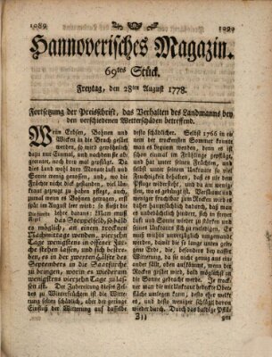 Hannoverisches Magazin (Hannoversche Anzeigen) Freitag 28. August 1778