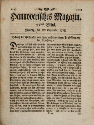 Hannoverisches Magazin (Hannoversche Anzeigen) Montag 7. September 1778