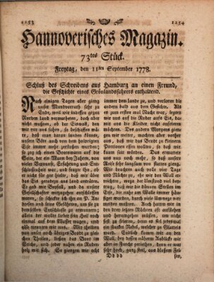 Hannoverisches Magazin (Hannoversche Anzeigen) Freitag 11. September 1778