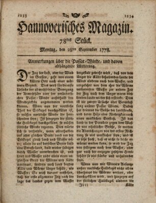 Hannoverisches Magazin (Hannoversche Anzeigen) Montag 28. September 1778