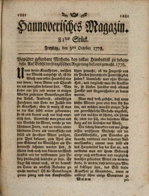 Hannoverisches Magazin (Hannoversche Anzeigen) Freitag 9. Oktober 1778