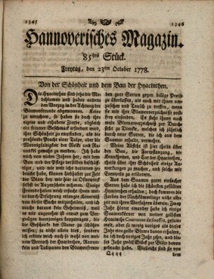 Hannoverisches Magazin (Hannoversche Anzeigen) Freitag 23. Oktober 1778