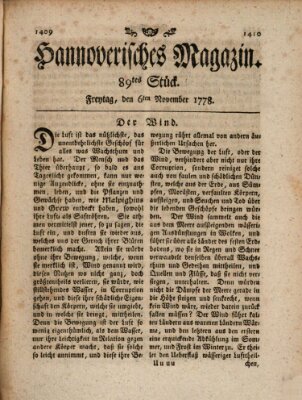Hannoverisches Magazin (Hannoversche Anzeigen) Friday 6. November 1778