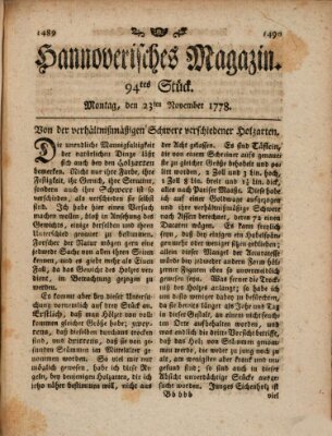 Hannoverisches Magazin (Hannoversche Anzeigen) Montag 23. November 1778