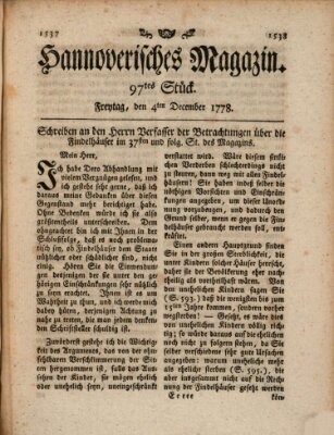 Hannoverisches Magazin (Hannoversche Anzeigen) Freitag 4. Dezember 1778