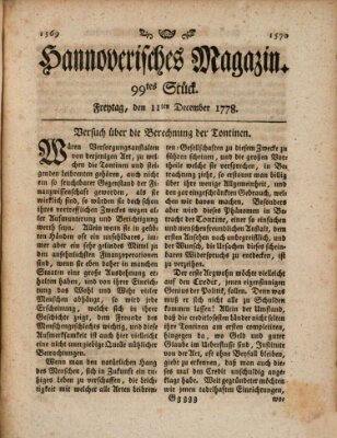 Hannoverisches Magazin (Hannoversche Anzeigen) Freitag 11. Dezember 1778