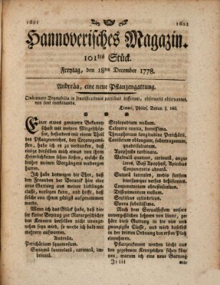 Hannoverisches Magazin (Hannoversche Anzeigen) Freitag 18. Dezember 1778