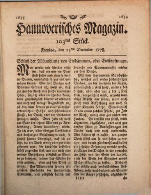 Hannoverisches Magazin (Hannoversche Anzeigen) Freitag 25. Dezember 1778