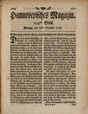 Hannoverisches Magazin (Hannoversche Anzeigen) Montag 28. Dezember 1778