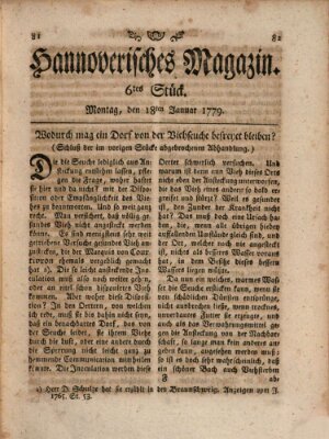 Hannoverisches Magazin (Hannoversche Anzeigen) Montag 18. Januar 1779