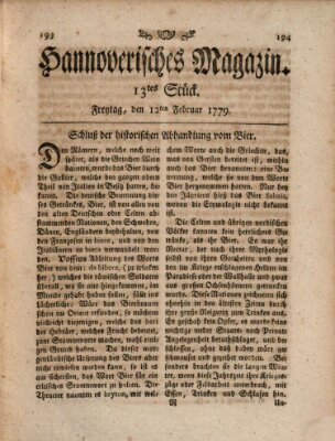 Hannoverisches Magazin (Hannoversche Anzeigen) Freitag 12. Februar 1779