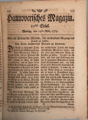 Hannoverisches Magazin (Hannoversche Anzeigen) Montag 15. März 1779