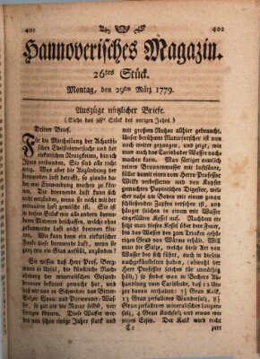 Hannoverisches Magazin (Hannoversche Anzeigen) Montag 29. März 1779