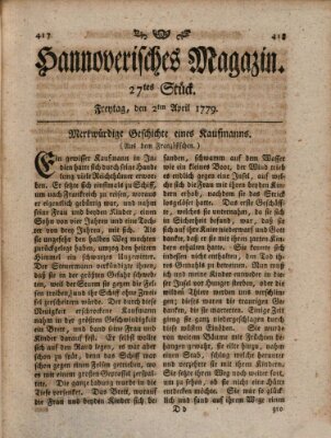 Hannoverisches Magazin (Hannoversche Anzeigen) Freitag 2. April 1779