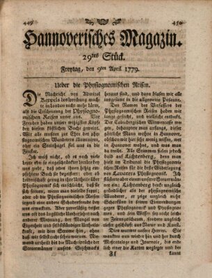 Hannoverisches Magazin (Hannoversche Anzeigen) Freitag 9. April 1779