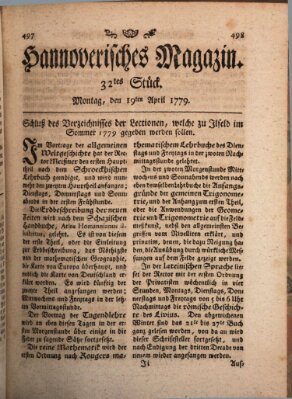 Hannoverisches Magazin (Hannoversche Anzeigen) Montag 19. April 1779