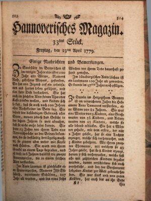 Hannoverisches Magazin (Hannoversche Anzeigen) Freitag 23. April 1779