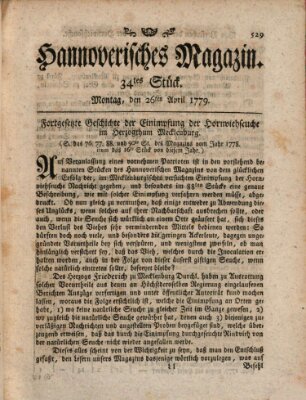 Hannoverisches Magazin (Hannoversche Anzeigen) Montag 26. April 1779