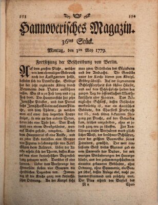 Hannoverisches Magazin (Hannoversche Anzeigen) Montag 3. Mai 1779