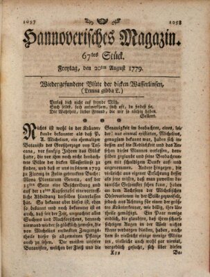 Hannoverisches Magazin (Hannoversche Anzeigen) Freitag 20. August 1779