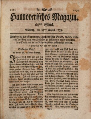 Hannoverisches Magazin (Hannoversche Anzeigen) Montag 23. August 1779