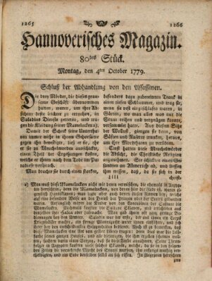 Hannoverisches Magazin (Hannoversche Anzeigen) Montag 4. Oktober 1779