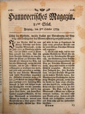 Hannoverisches Magazin (Hannoversche Anzeigen) Freitag 8. Oktober 1779