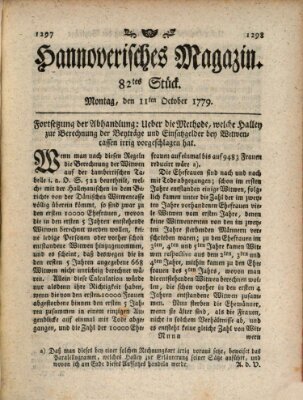 Hannoverisches Magazin (Hannoversche Anzeigen) Montag 11. Oktober 1779