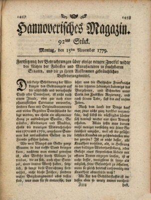 Hannoverisches Magazin (Hannoversche Anzeigen) Montag 15. November 1779