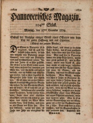 Hannoverisches Magazin (Hannoversche Anzeigen) Montag 27. Dezember 1779