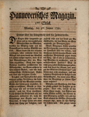 Hannoverisches Magazin (Hannoversche Anzeigen) Montag 3. Januar 1780