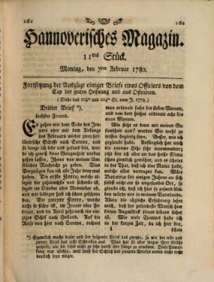 Hannoverisches Magazin (Hannoversche Anzeigen) Montag 7. Februar 1780