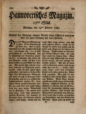 Hannoverisches Magazin (Hannoversche Anzeigen) Montag 14. Februar 1780