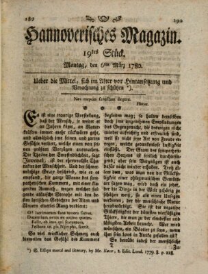 Hannoverisches Magazin (Hannoversche Anzeigen) Montag 6. März 1780