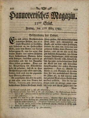 Hannoverisches Magazin (Hannoversche Anzeigen) Freitag 17. März 1780