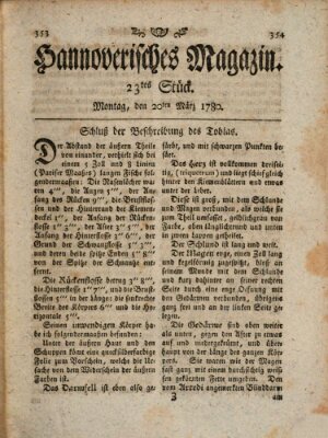 Hannoverisches Magazin (Hannoversche Anzeigen) Montag 20. März 1780