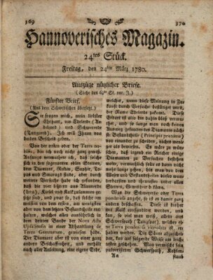 Hannoverisches Magazin (Hannoversche Anzeigen) Freitag 24. März 1780