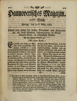 Hannoverisches Magazin (Hannoversche Anzeigen) Freitag 31. März 1780