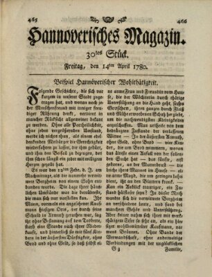 Hannoverisches Magazin (Hannoversche Anzeigen) Freitag 14. April 1780